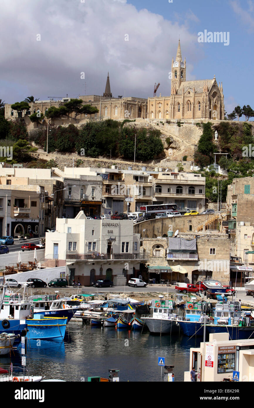 Vista sul porto, Malta, Gozo, Mgarr Foto Stock