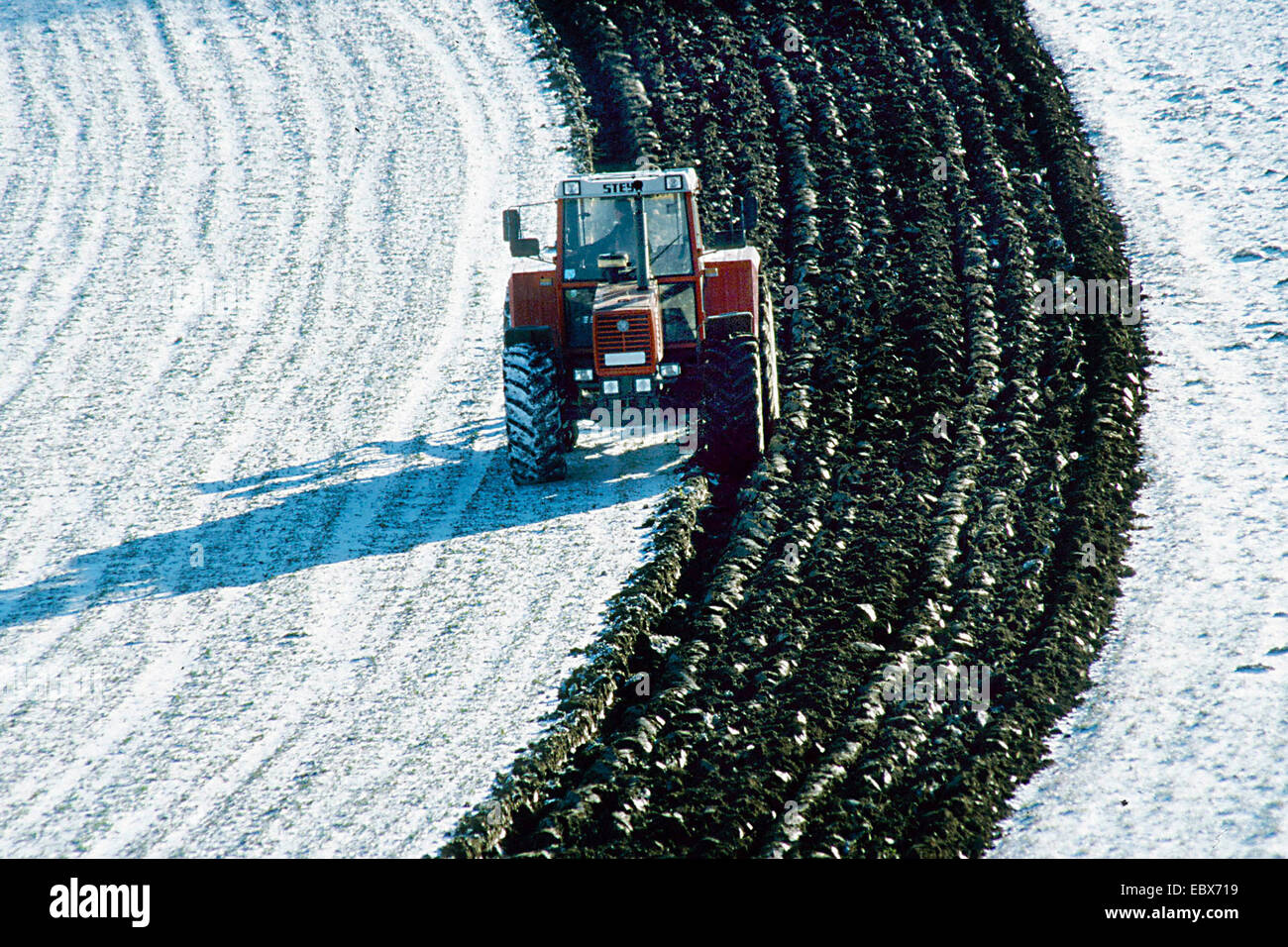 L'aratura di un campo Foto Stock