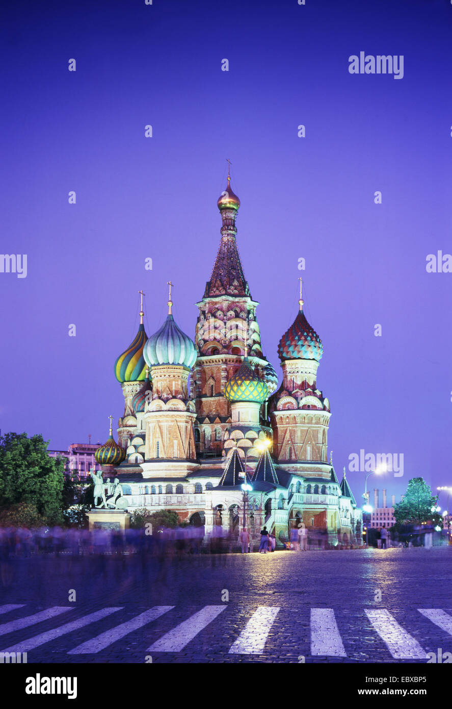 Basilio la cattedrale e la Piazza Rossa di notte, Russia Moskau Foto Stock
