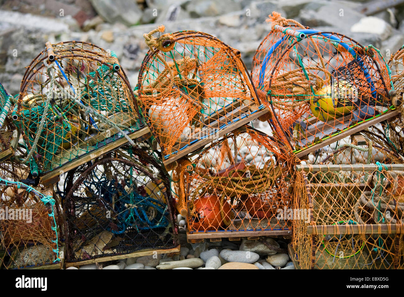 Reti di prua per i gamberetti, Regno Unito, Scozia, isole Shetland, Fair Isle Foto Stock