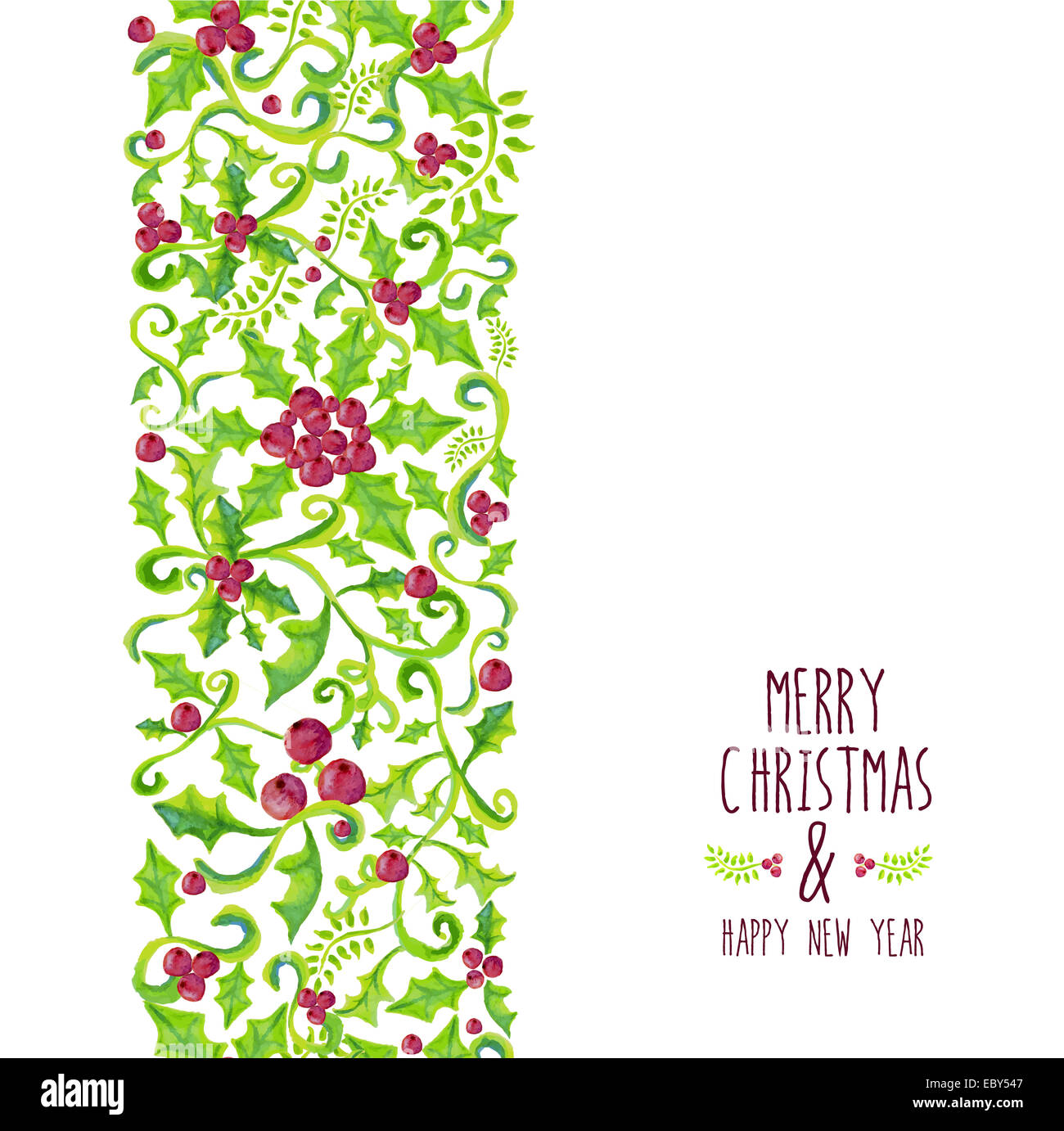 Merry Christmas holly berry seamless pattern. Disegnato a mano illustrazione ad acquerello. Ideale per il biglietto di auguri, stampare poster e firmare Foto Stock