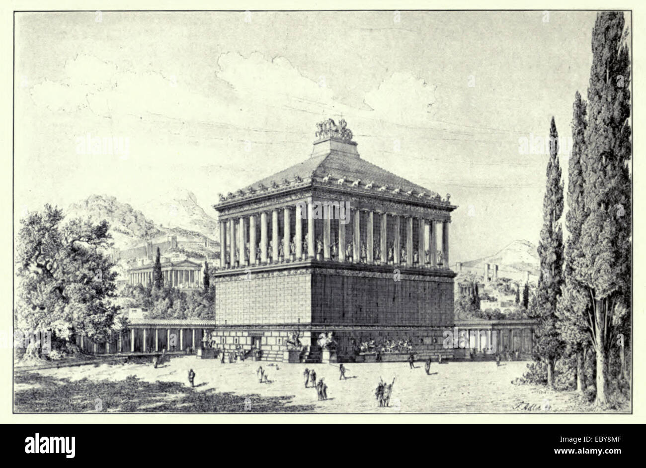 Ricostruito Mausoleo di Alicarnasso (circa 350BC) illustrato da Friedrich Adler (1827-1908). Vedere la descrizione per maggiori informazioni. Foto Stock