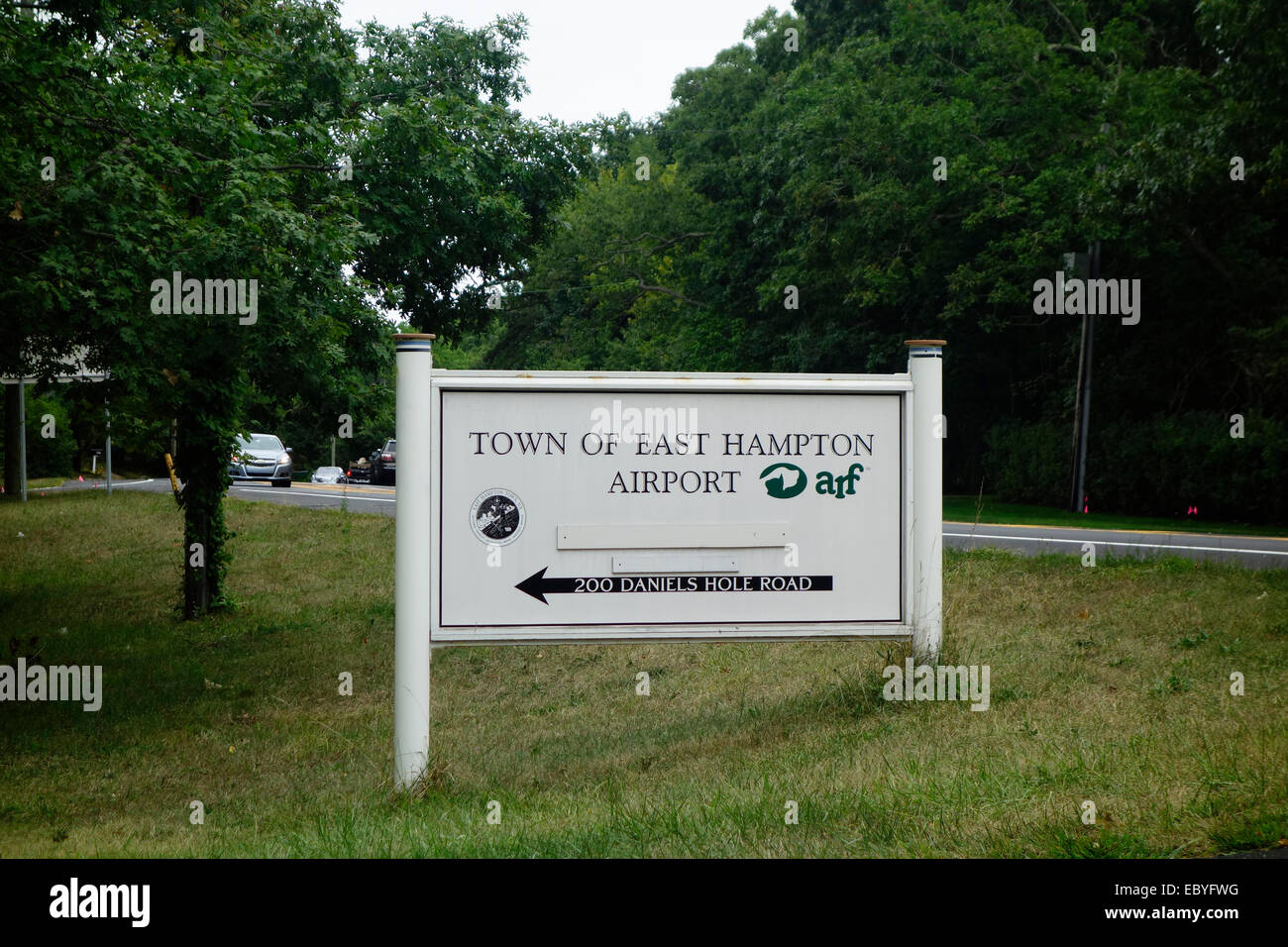 East Hampton airport segno su Long Island NY Foto Stock