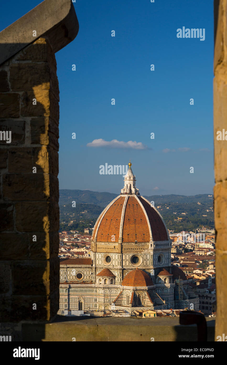 La vista del Duomo da Palazzo Vecchio, Firenze, Toscana, Italia Foto Stock