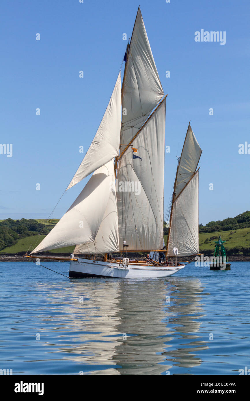 Il 1882 Nicholson racing yacht Germaine competere in Falmouth Classics 2014 Foto Stock