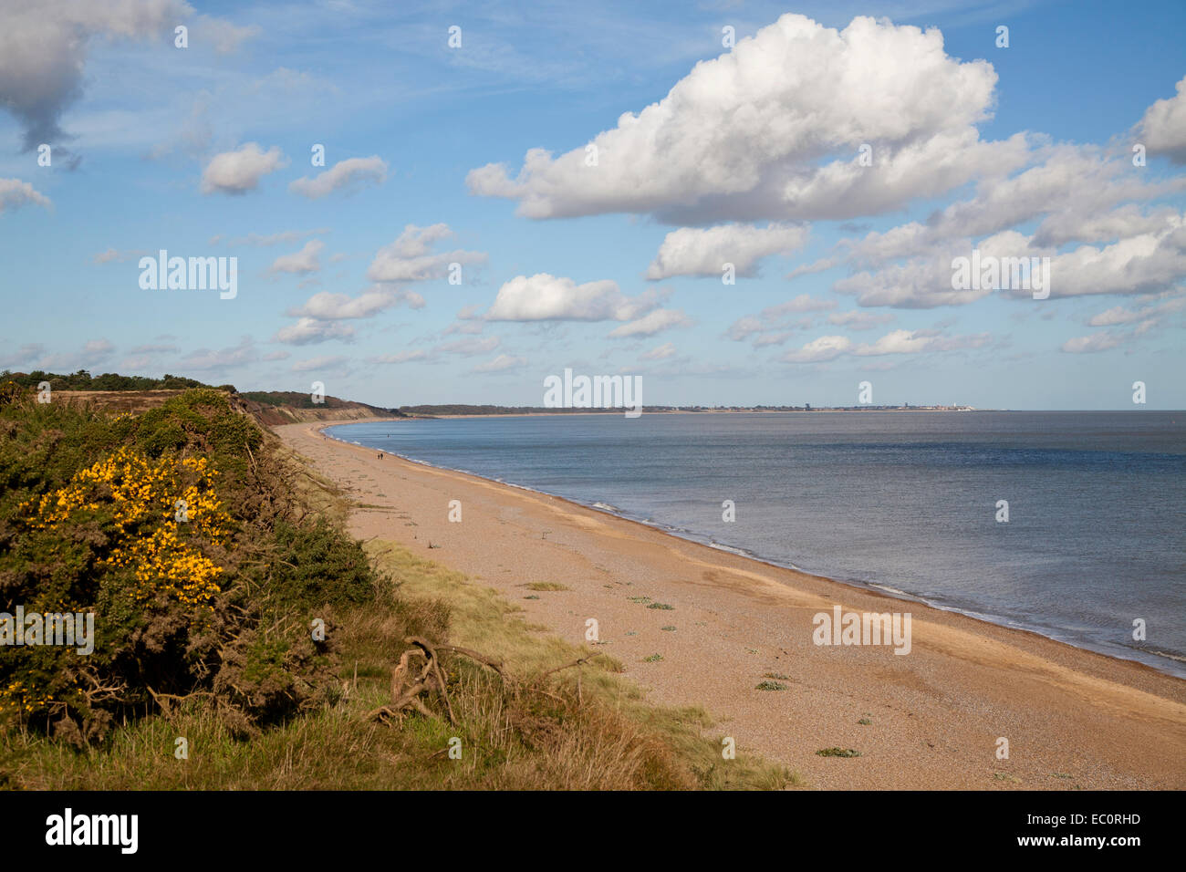 La costa di Suffolk guarda a nord da Dunwich Heath a Southwold in la distanza lontana Foto Stock