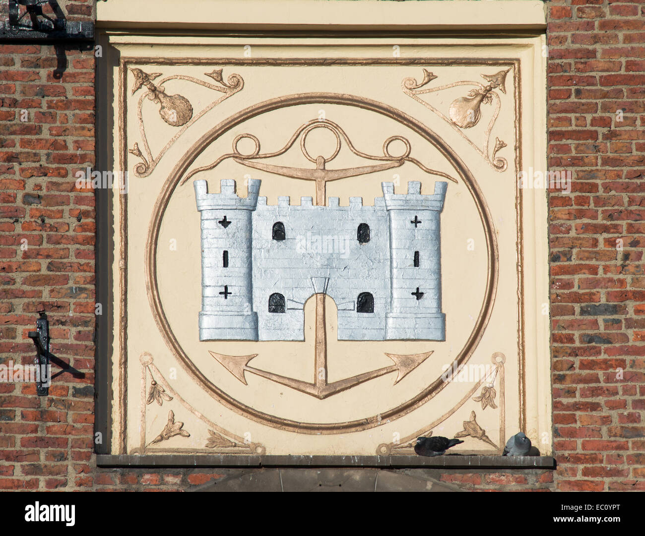 Stockton Borough crest sul vecchio municipio, North East England, Regno Unito Foto Stock