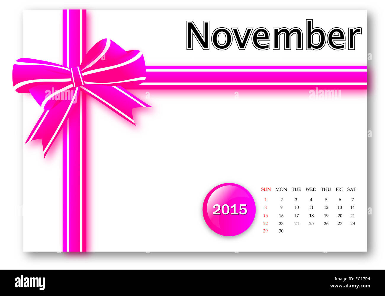 Novembre 2015 - Calendario serie con dono modello di nastro Foto Stock
