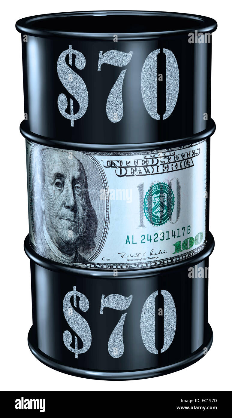 Barile di petrolio al prezzo di $70 Foto Stock