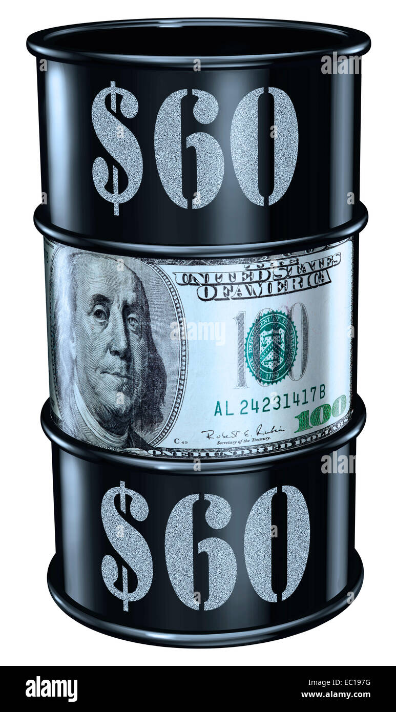 Barile di petrolio al prezzo di 60 dollari Foto Stock