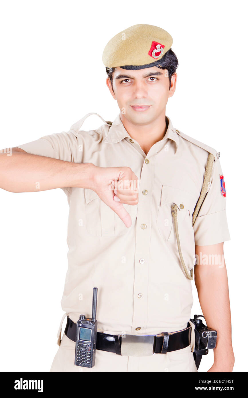 1 patriottismo indiano uomo polizia Constable pollice in giù che mostra Foto Stock