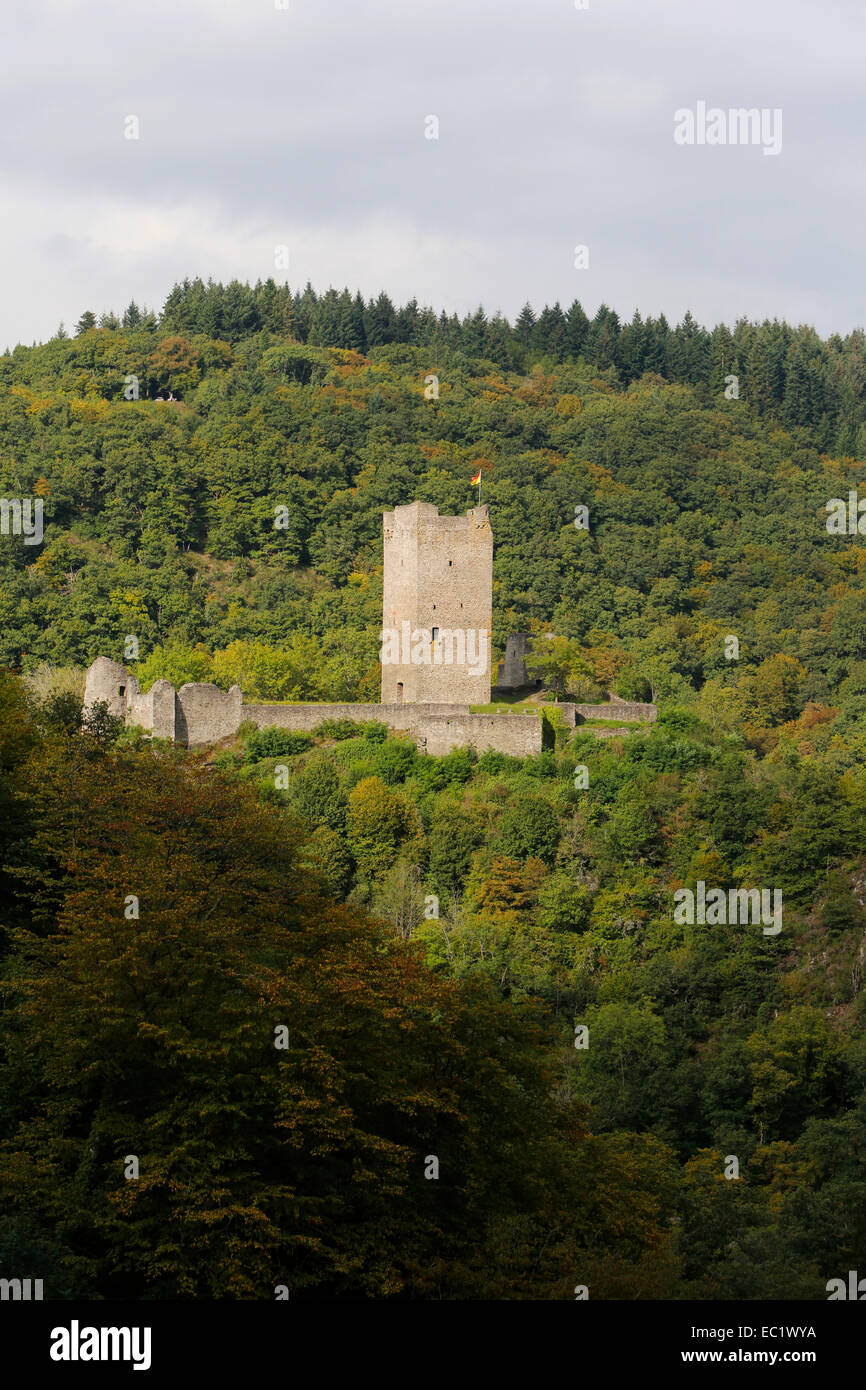 Il castello di Oberburg, elettori di Treviri, medievale Manderscheider Burgen castelli, Vulcanico Eifel, Renania-Palatinato, Germania Foto Stock