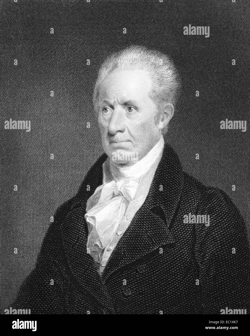 Gilbert Stuart (1755-1828) su incisione da 1834. Pittore Americano dall' isola di Rodi. Foto Stock