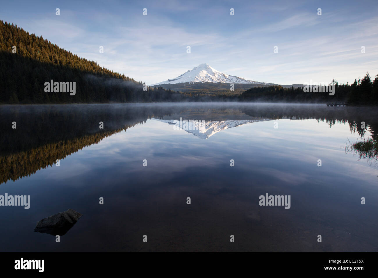 Trillium lago con il monte Cofano, clackamas county, Oregon, Stati Uniti Foto Stock