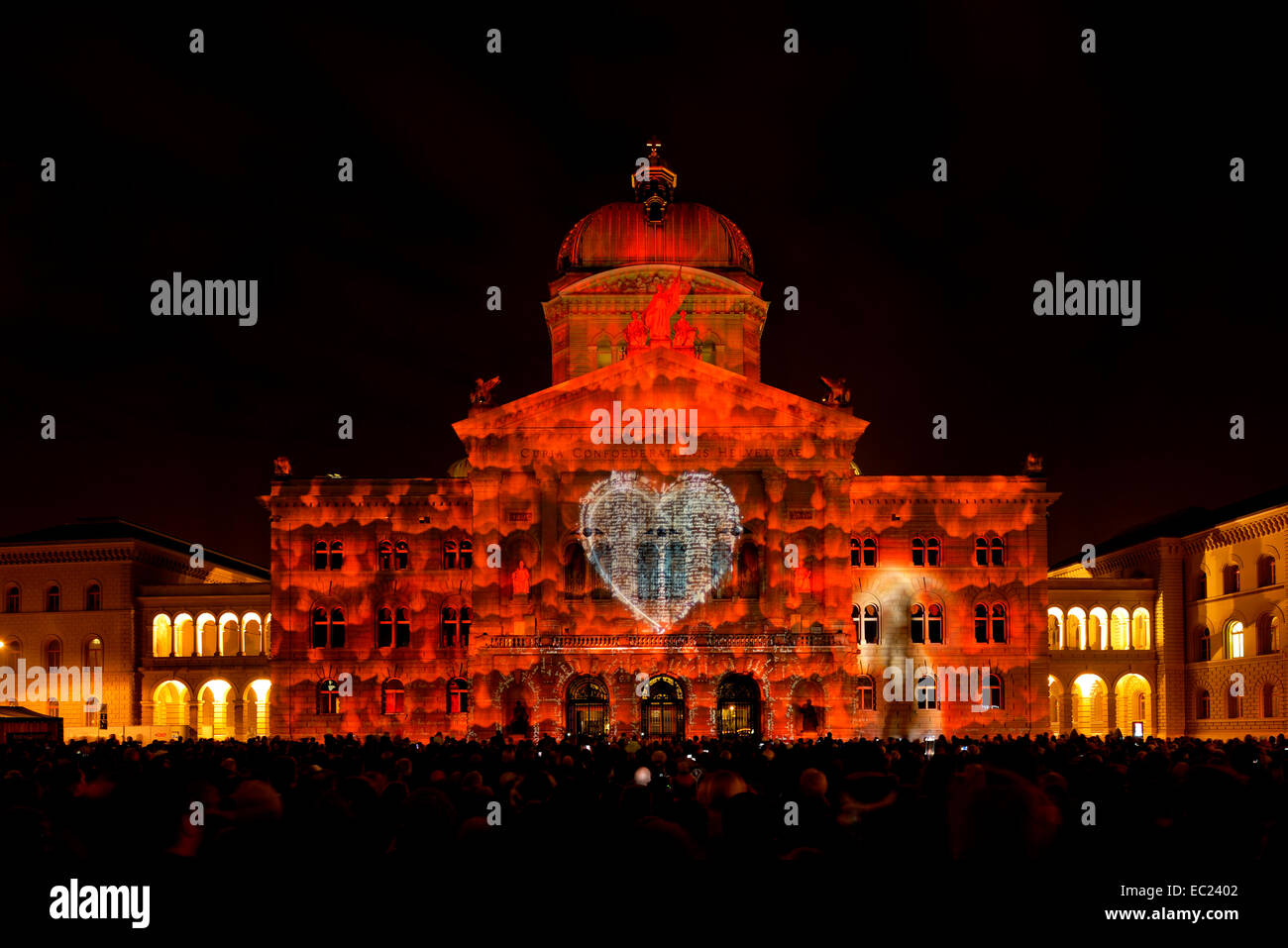 Rendez-vous Bundesplatz, luce installazione presso il Palazzo federale della Svizzera, Bundesplatz, Patrimonio Mondiale dell UNESCO Foto Stock
