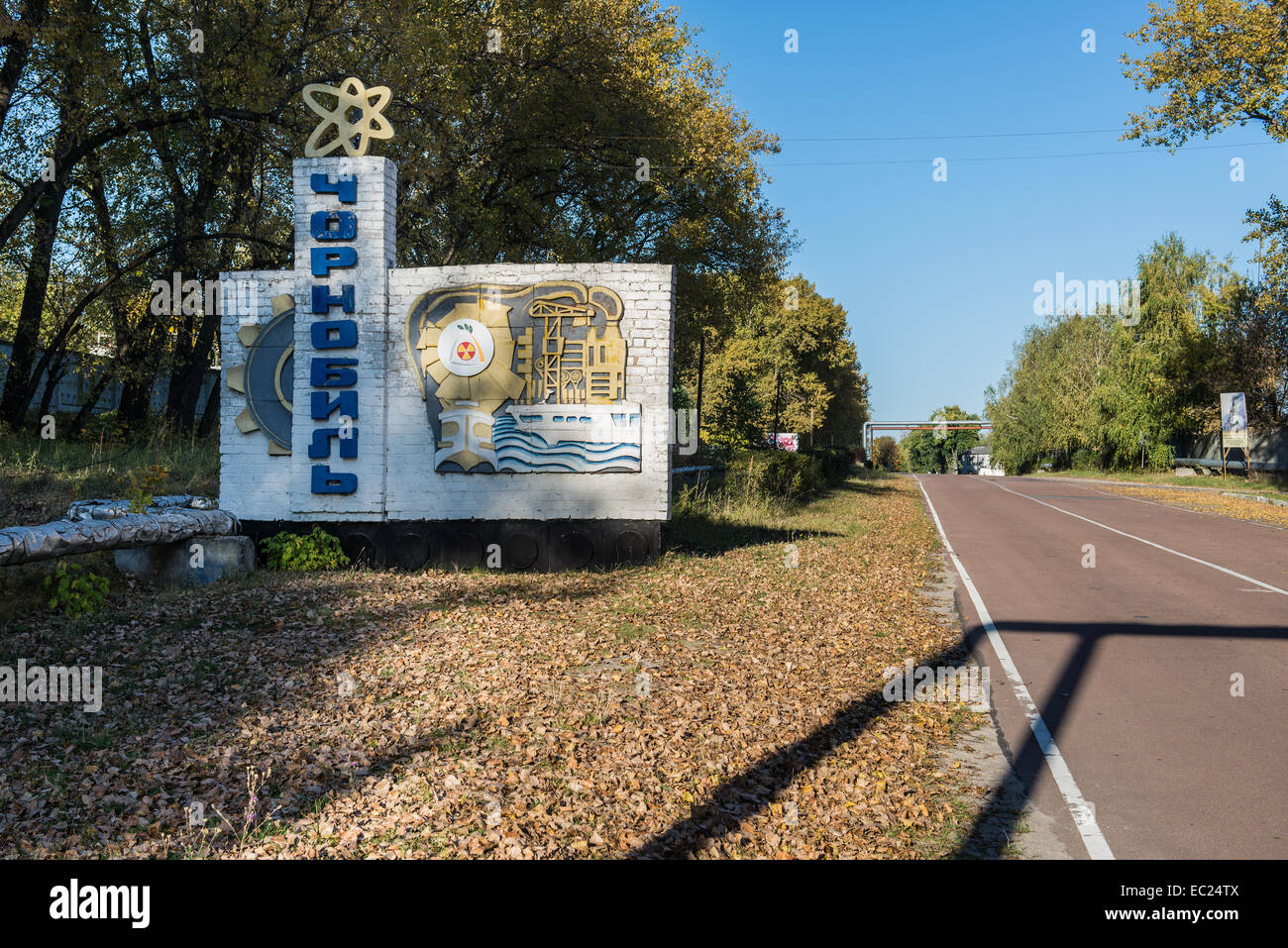Entrata segno di Cernobyl Cernobyl, zona di esclusione, Ucraina Foto Stock