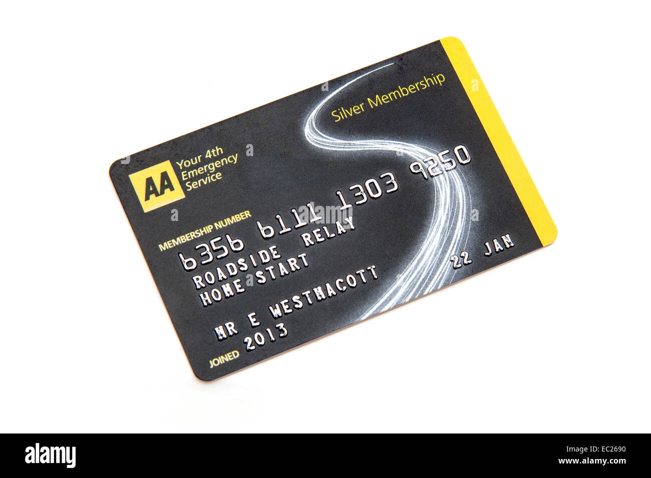 AA Silver membership card isolato su un bianco di sfondo per studio. Foto Stock