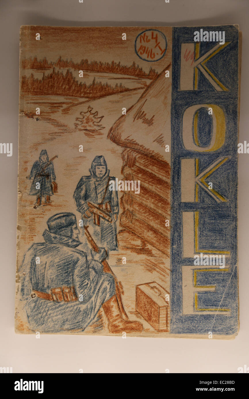 La lettonia, occupata. Esposizione. Pubblicazione della metropolitana Kokle (1945-1946). Edito da studenti di scuola secondaria. Resistenza. Foto Stock