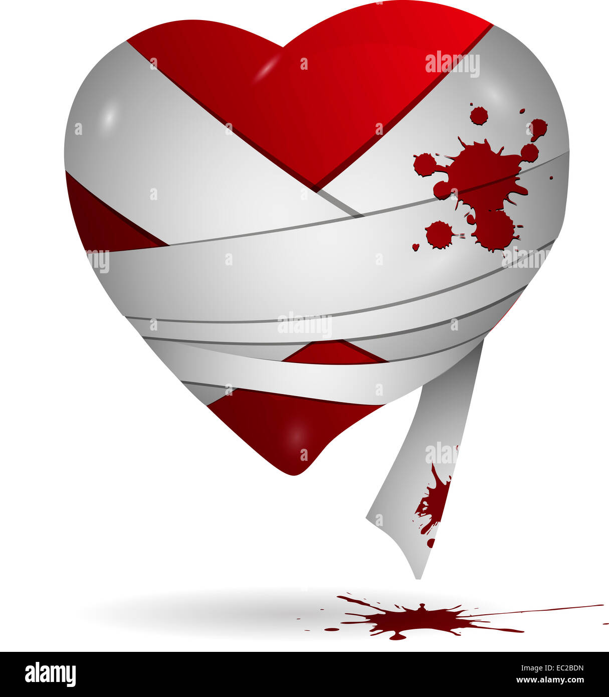 Illustrazione astratta di cuore rosso in bendaggi Foto Stock