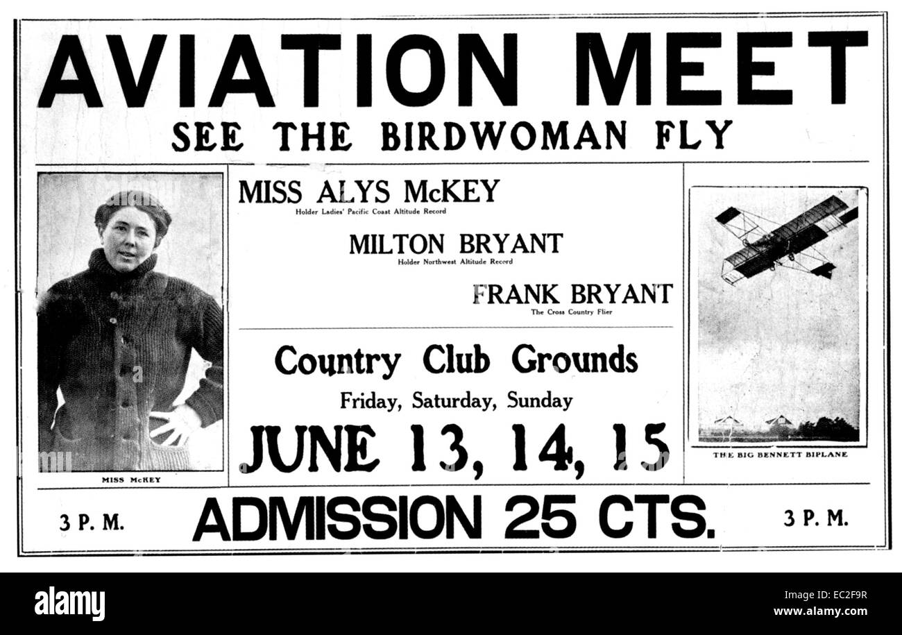 ALYS McKEY (1880-1954) American aviatore che nel 1913 è stata la prima persona a pilotare un aereo in Canada Foto Stock