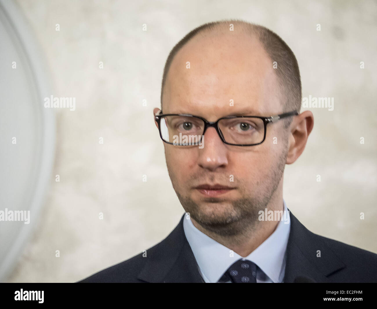 8 dicembre 2014 - Il Primo Ministro Yatsenyuk -- In Lunedi, 8 dicembre 2014, primo ministro Yatsenyuk si è incontrato con il Vice Primo Ministro e Ministro degli Affari esteri del Regno del Belgio Didier REYNDERS. Ministro degli esteri belga ha assicurato il capo del governo ucraino in un alto livello di fiducia nel nuovo gabinetto e la Verkhovna Rada. © Igor Golovniov/ZUMA filo/Alamy Live News Foto Stock