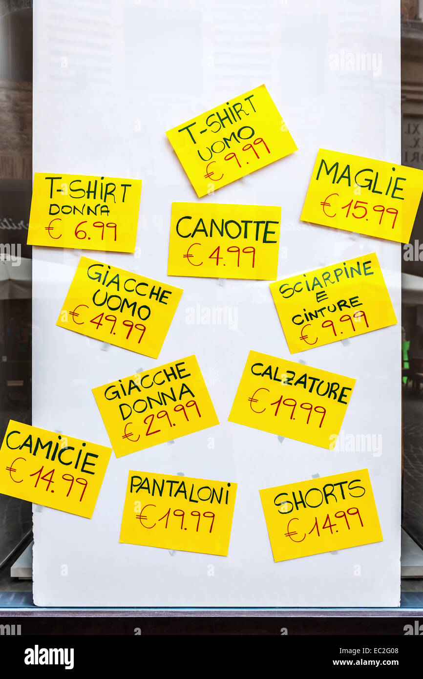 Cartellini dei prezzi italiani immagini e fotografie stock ad alta  risoluzione - Alamy