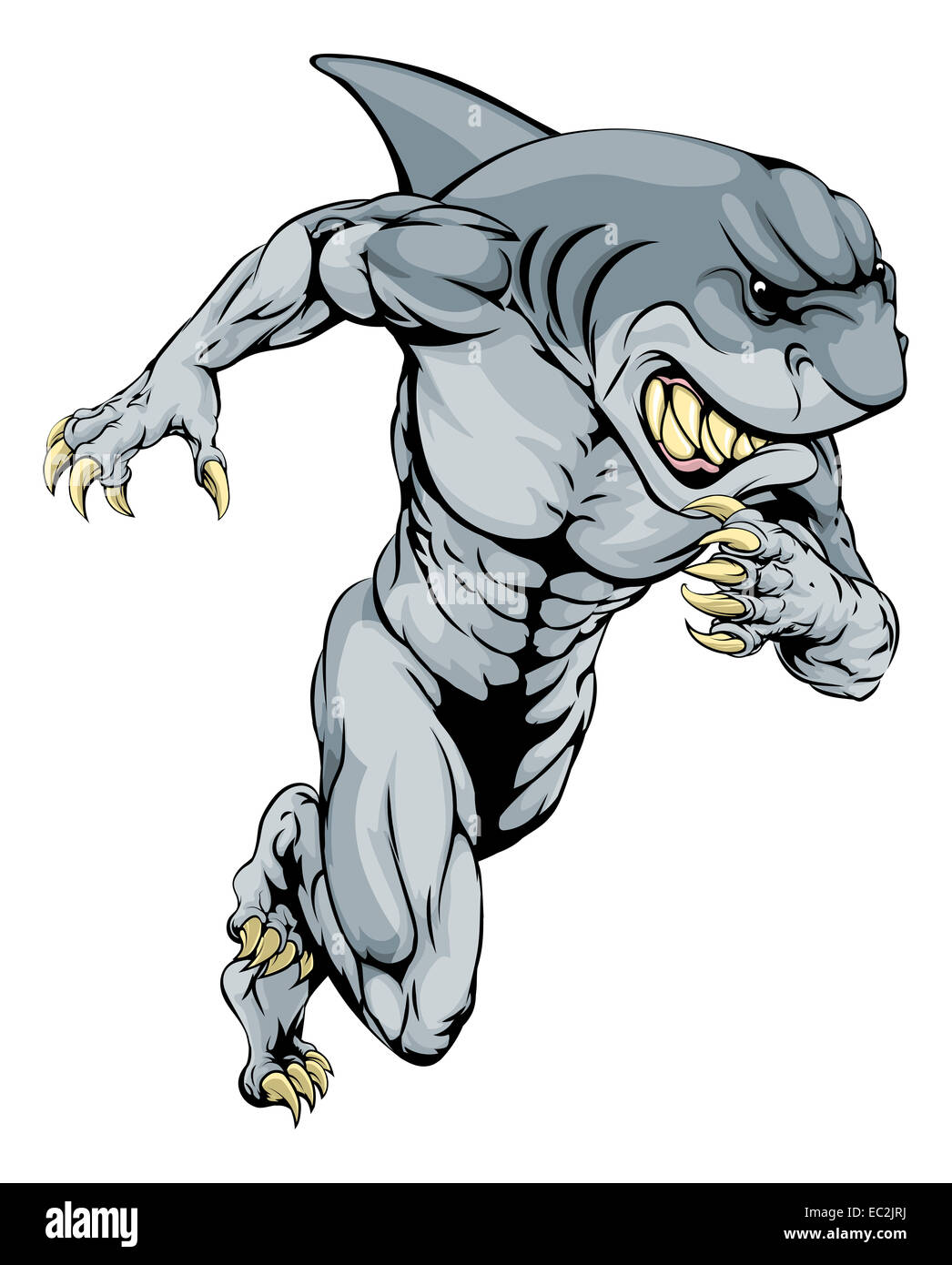 Un uomo di squalo o di carattere sportivo carica mascotte, Sprint o in esecuzione Foto Stock