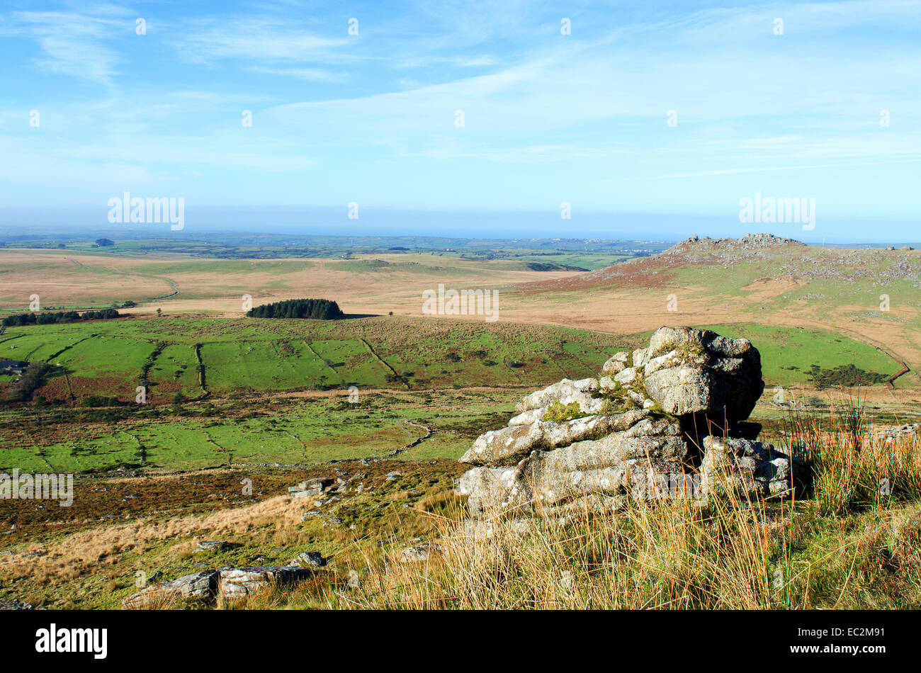 Guardando verso il ruvido Tor da Brown Willy su Bodmin Moor in Cornwall, Regno Unito Foto Stock