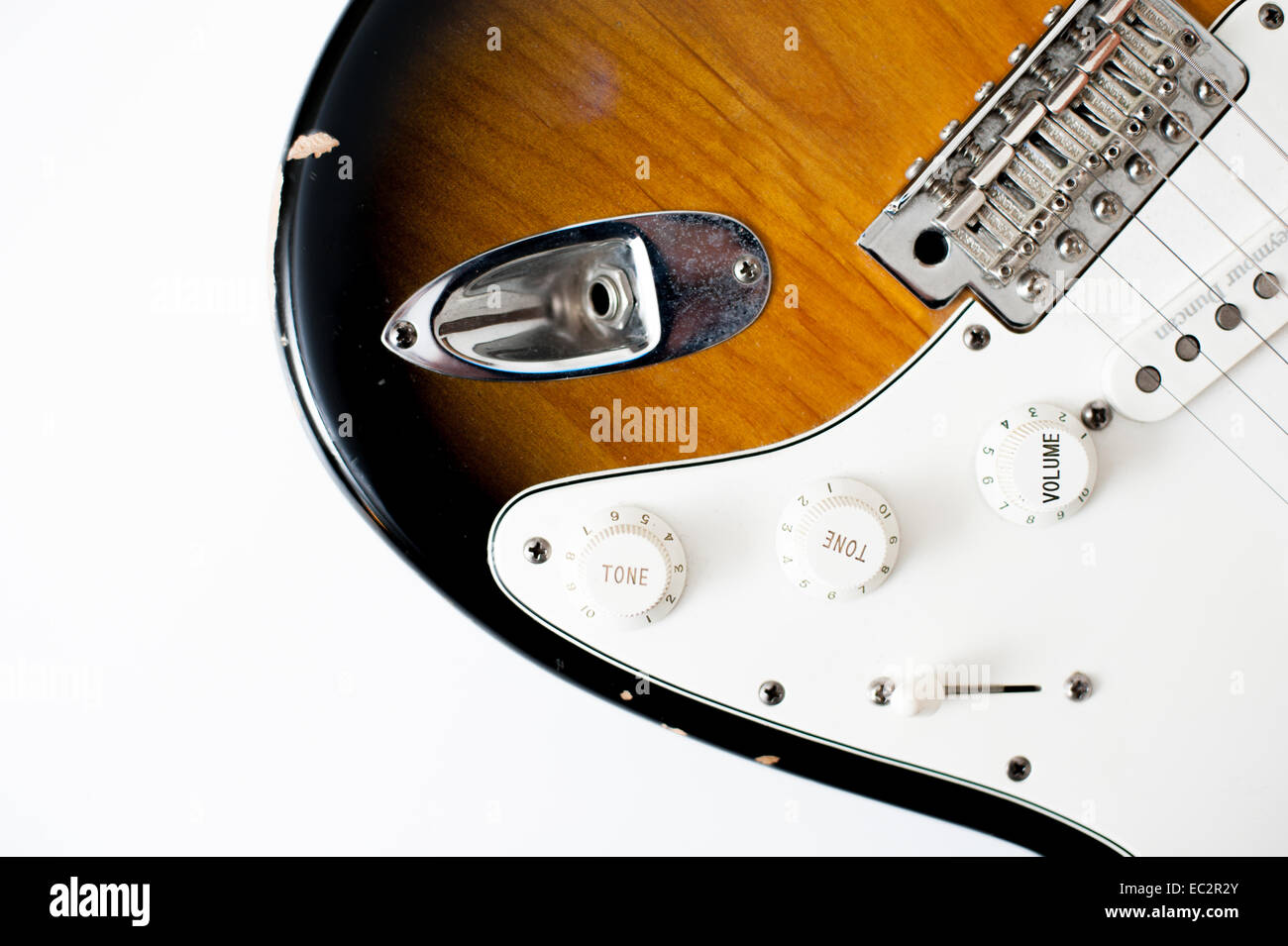 Dettaglio del brown chitarra elettrica corpo Foto Stock