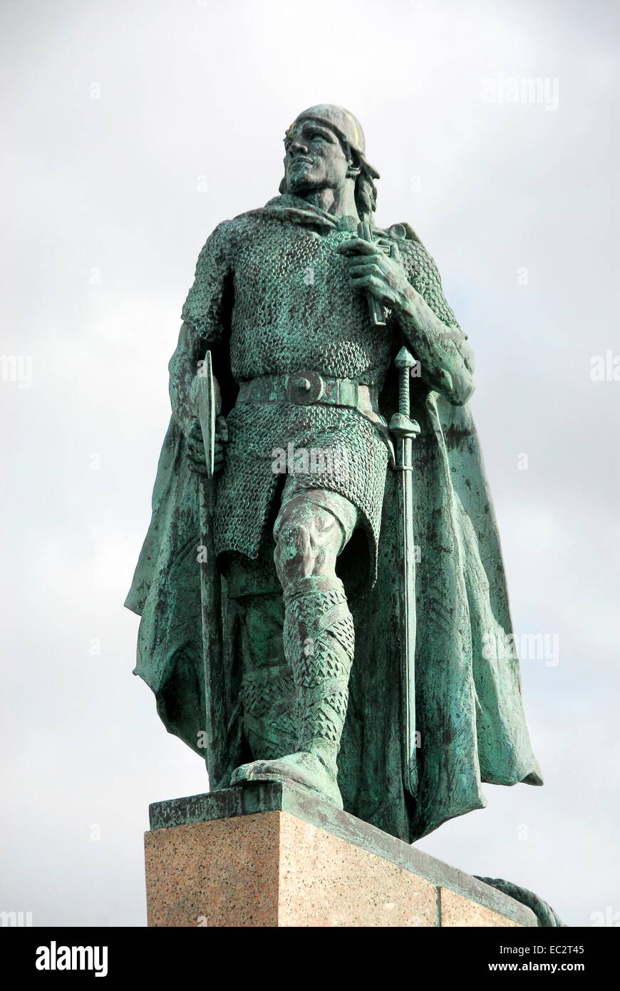 Statua di Leif Erikson a Reykjavik, Islanda Foto Stock