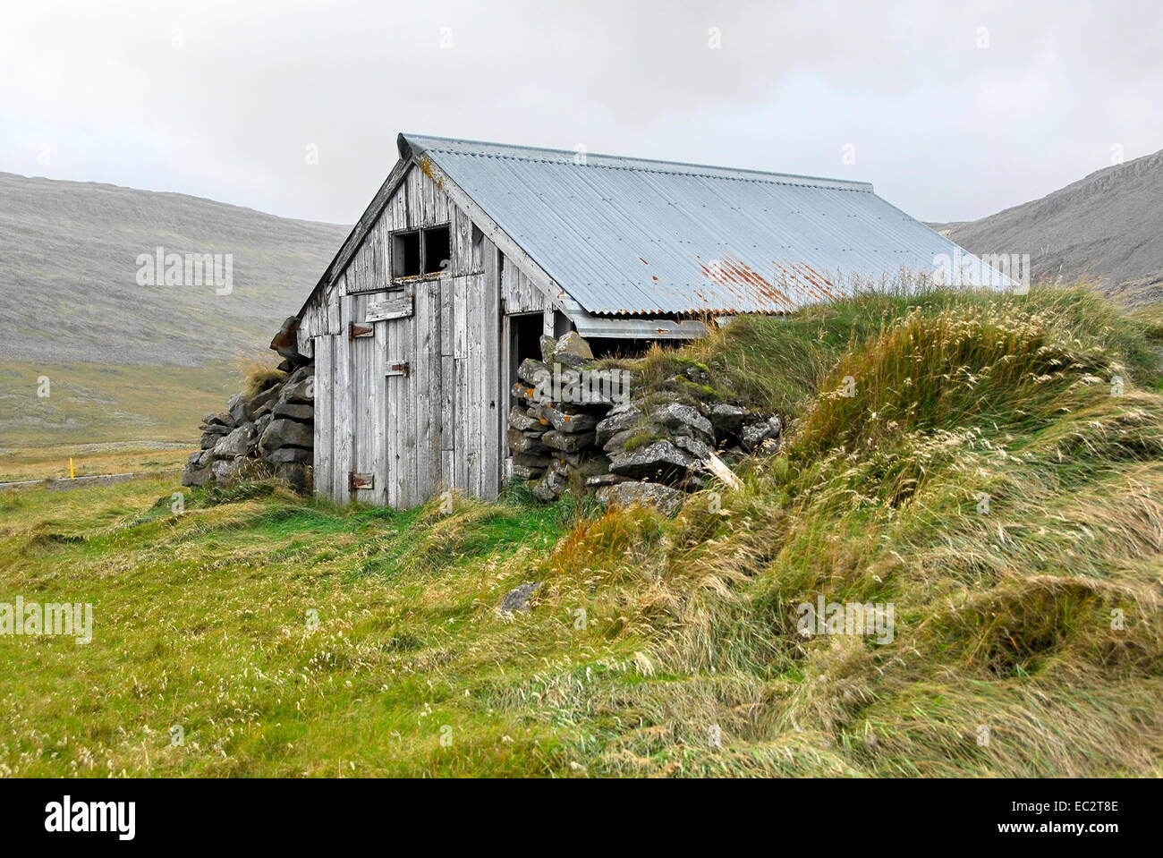 Fienile in Westfjords, Islanda Foto Stock