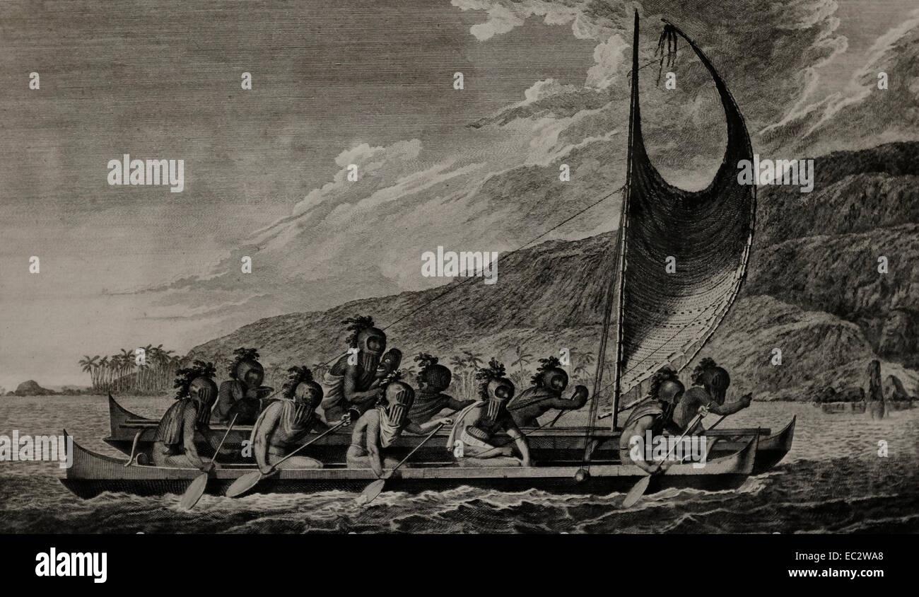 Una Canoa sulle isole Sandwich australi regatanti mascherata John Webber 1784 Foto Stock