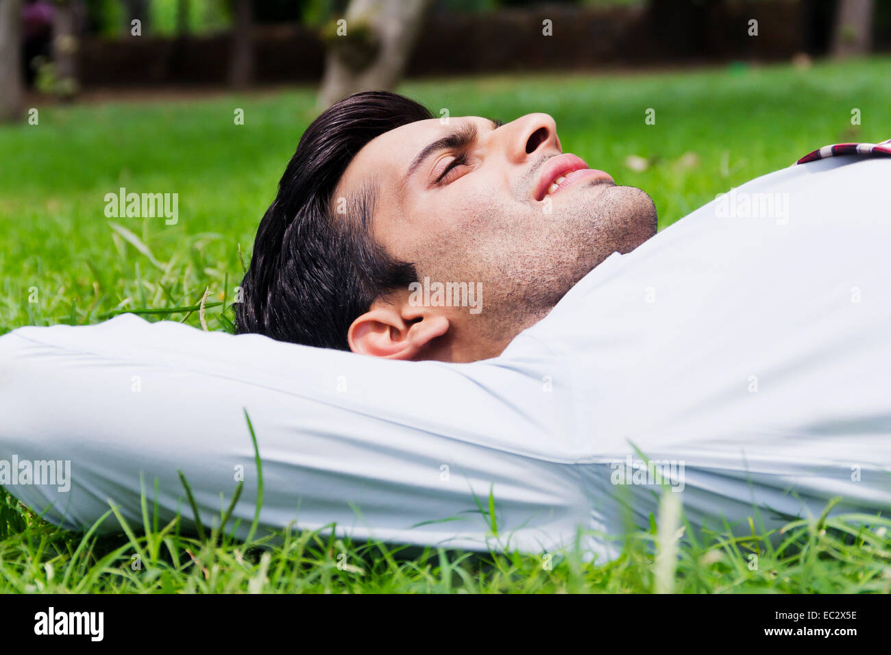 Indian business man park Relax Foto Stock