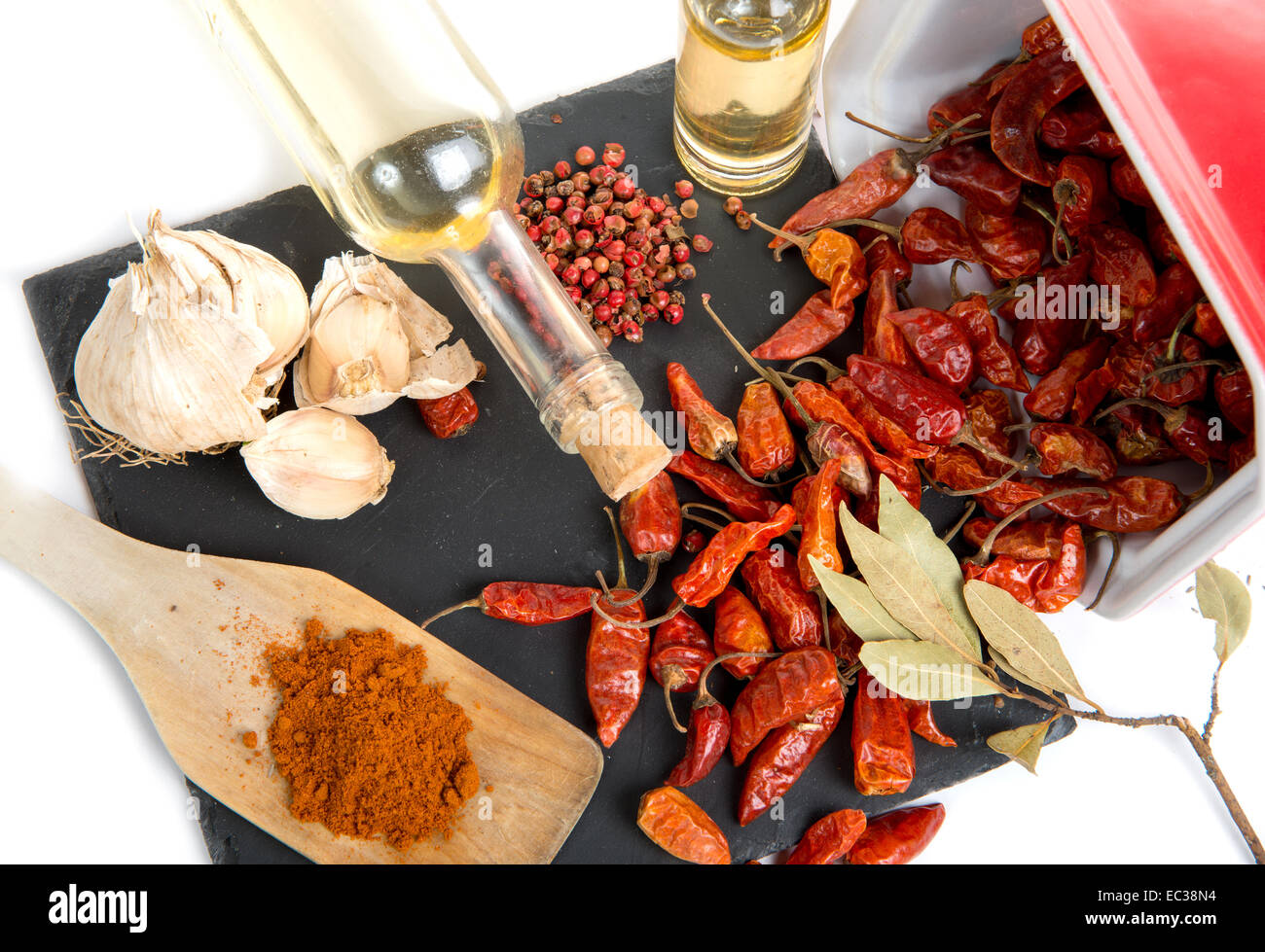 Ingredienti per la salsa piccante con aglio Foto Stock