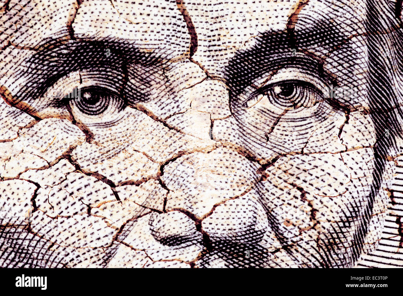 Occhi di Abraham Lincoln su cinque dollari USA crisi del debito Foto Stock