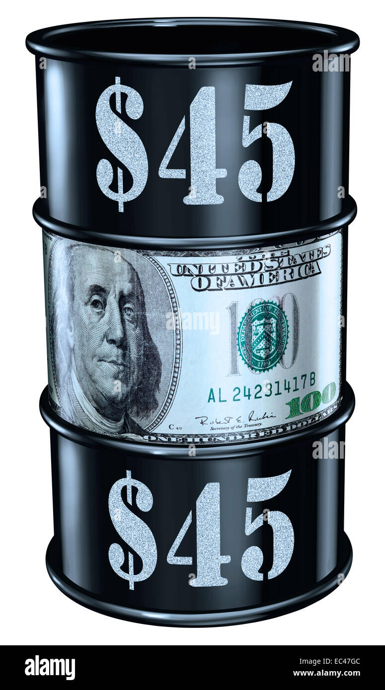 Barile di petrolio al prezzo di $45 Foto Stock