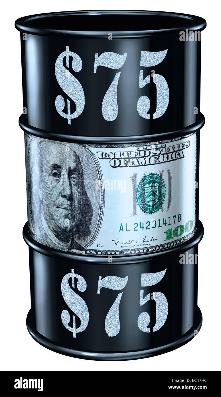 Barile di petrolio al prezzo di $75 Foto Stock