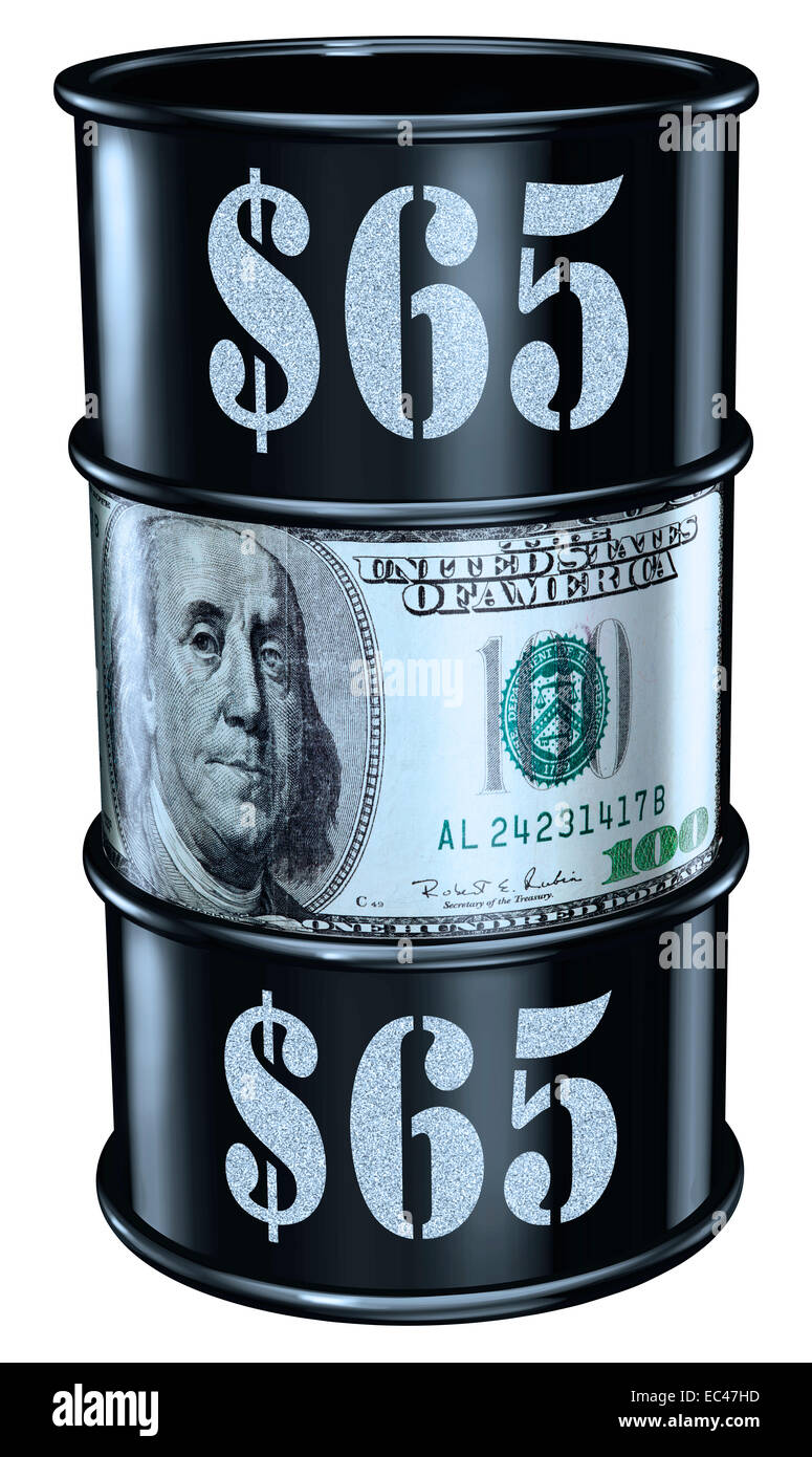 Barile di petrolio al prezzo di $65 Foto Stock