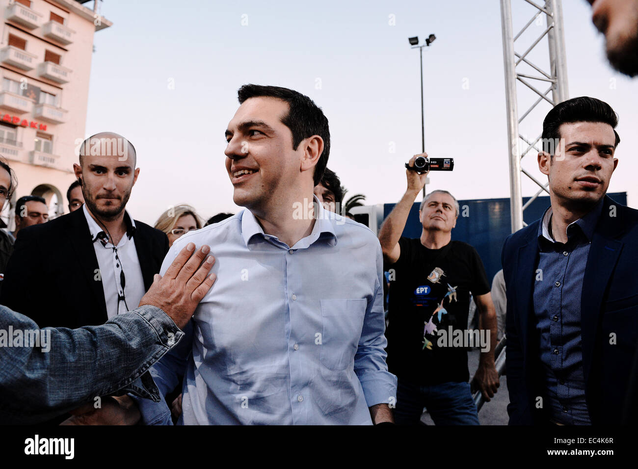 Alexis Tsipras dà un discorso a Salonicco prima il greco comune Elezioni 2014, Grecia Foto Stock