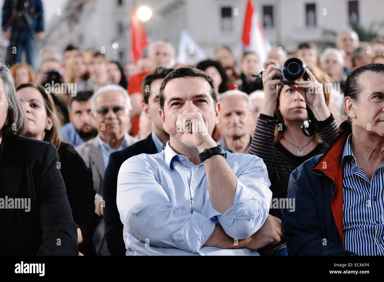 Alexis Tsipras dà un discorso a Salonicco prima il greco comune Elezioni 2014, Grecia Foto Stock