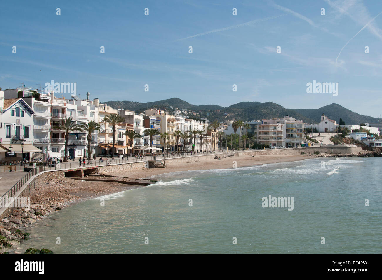 Spiaggia di Sitges Bar Pub Ristorante Spagna - Spagnolo Foto Stock