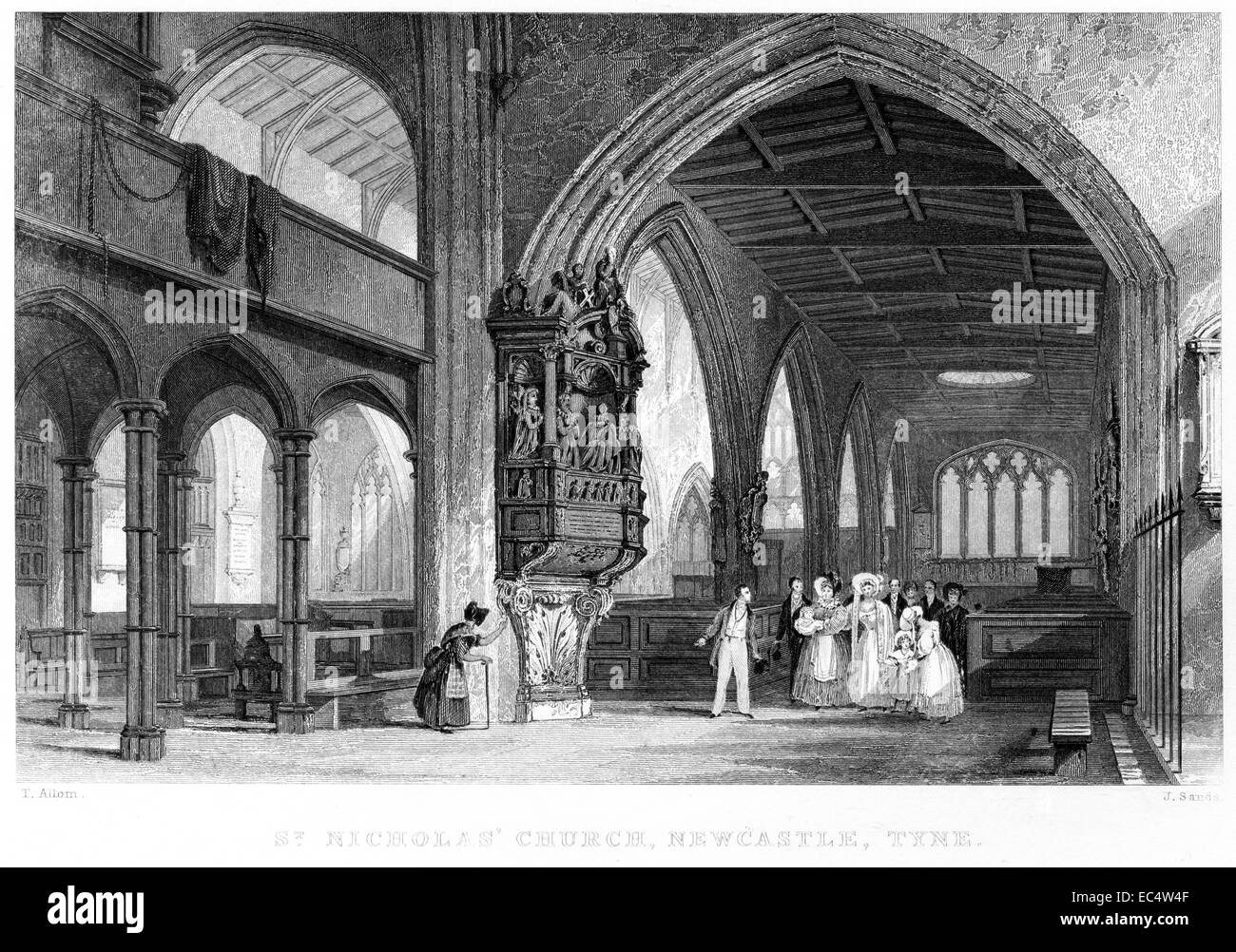 Una incisione intitolata 'St. Nicholas' Chiesa, Newcastle, Tyne' scansionati ad alta risoluzione da un libro pubblicato nel 1834. Foto Stock