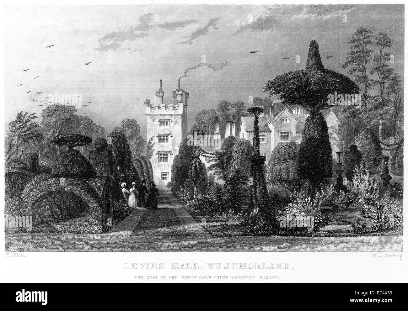 Una incisione intitolata "Levins Hall, Westmorland' scansionati ad alta risoluzione da un libro pubblicato nel 1834. Foto Stock