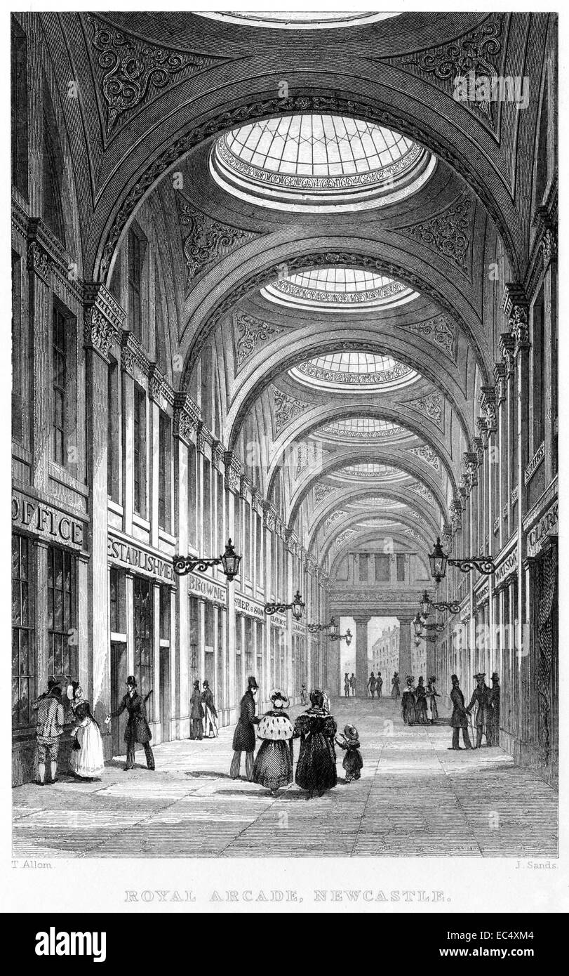 Una incisione intitolata "Royal Arcade, Newcastle" scansionati ad alta risoluzione da un libro pubblicato nel 1834. Foto Stock