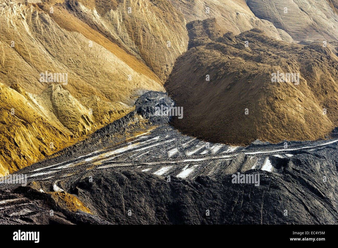 Compilare strati del suolo, miniera Garzweiler, bonifica Foto Stock