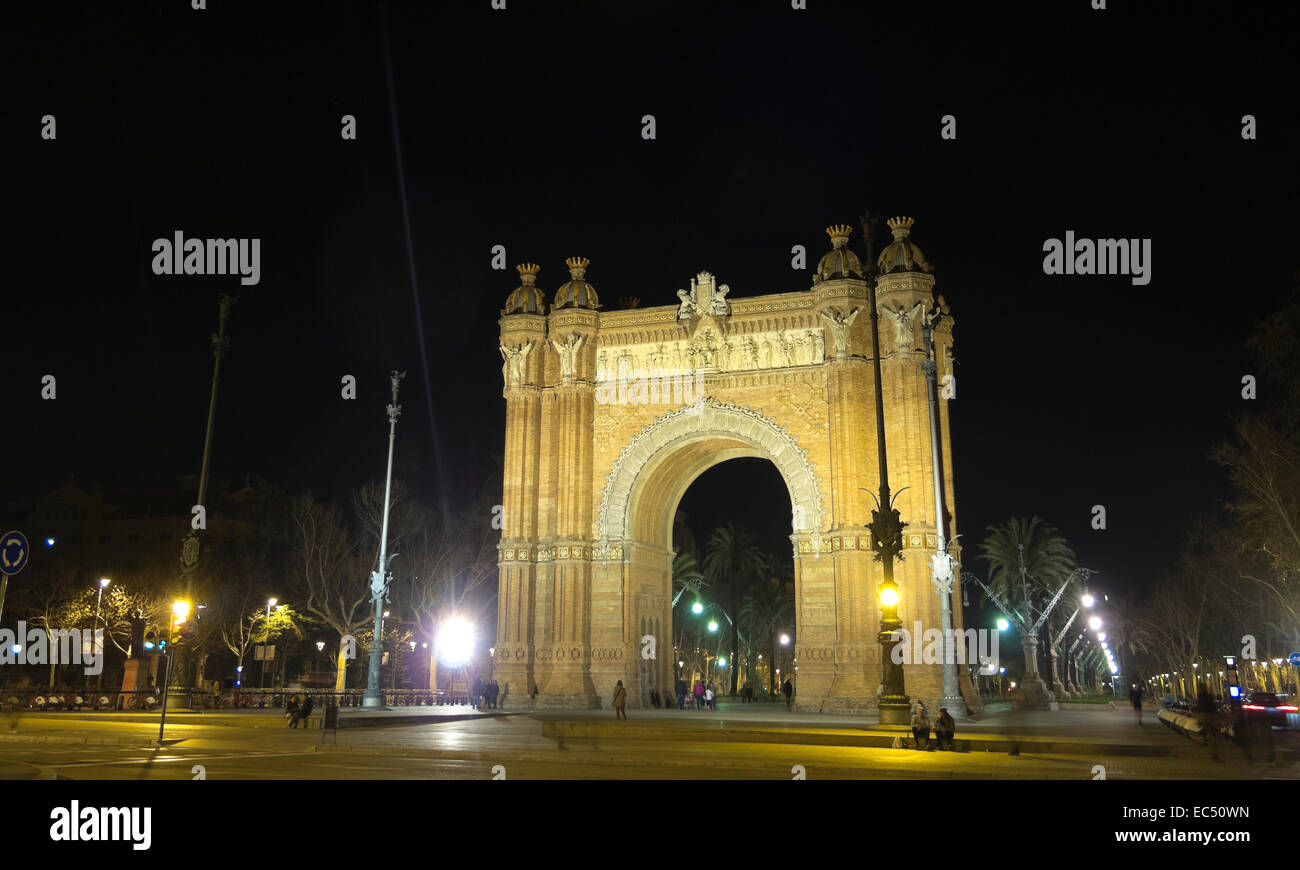 Arco di Trionfo di notte, Barcellona Spagna Foto Stock