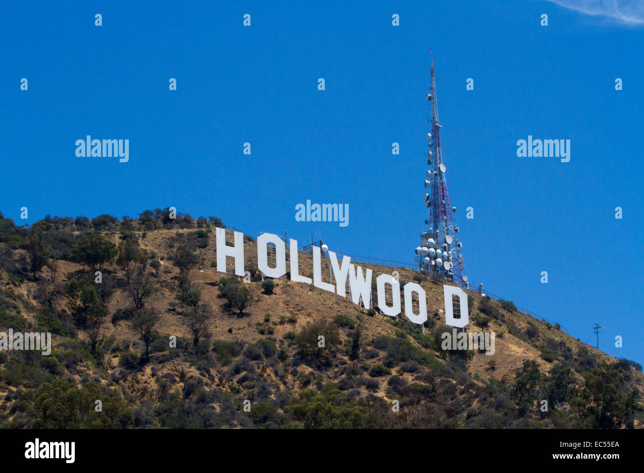 Famosa in tutto il mondo segno di Hollywood sul Monte Lee, Hollywood Hills, Los Angeles, California, Stati Uniti d'America in luglio Foto Stock