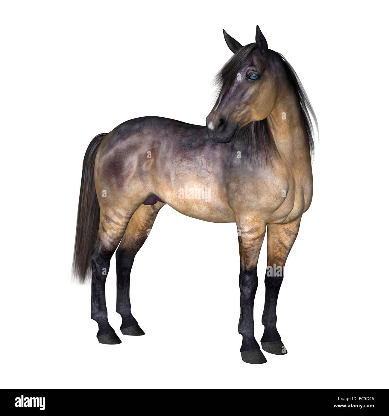 3D render digitale di un permanente cavallo grulla isolati su sfondo bianco Foto Stock