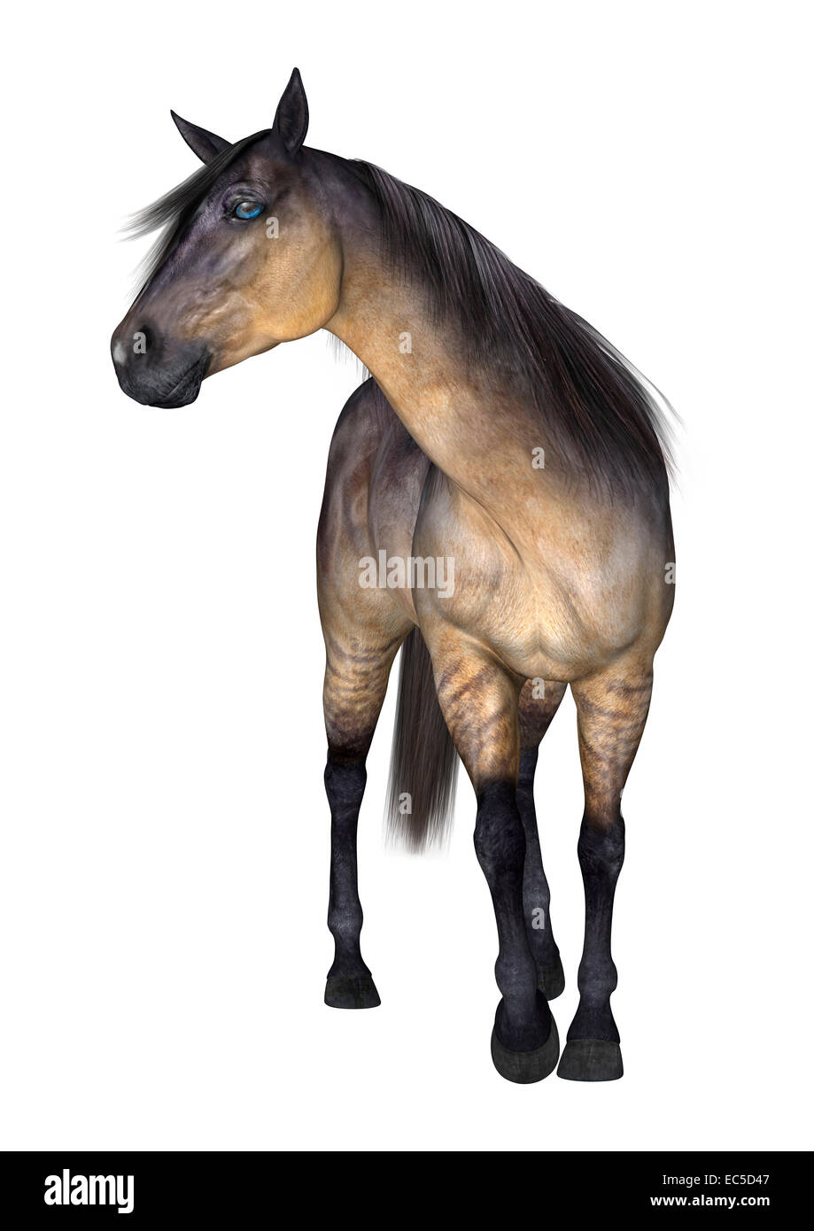 3D render digitale di un permanente cavallo grulla isolati su sfondo bianco Foto Stock