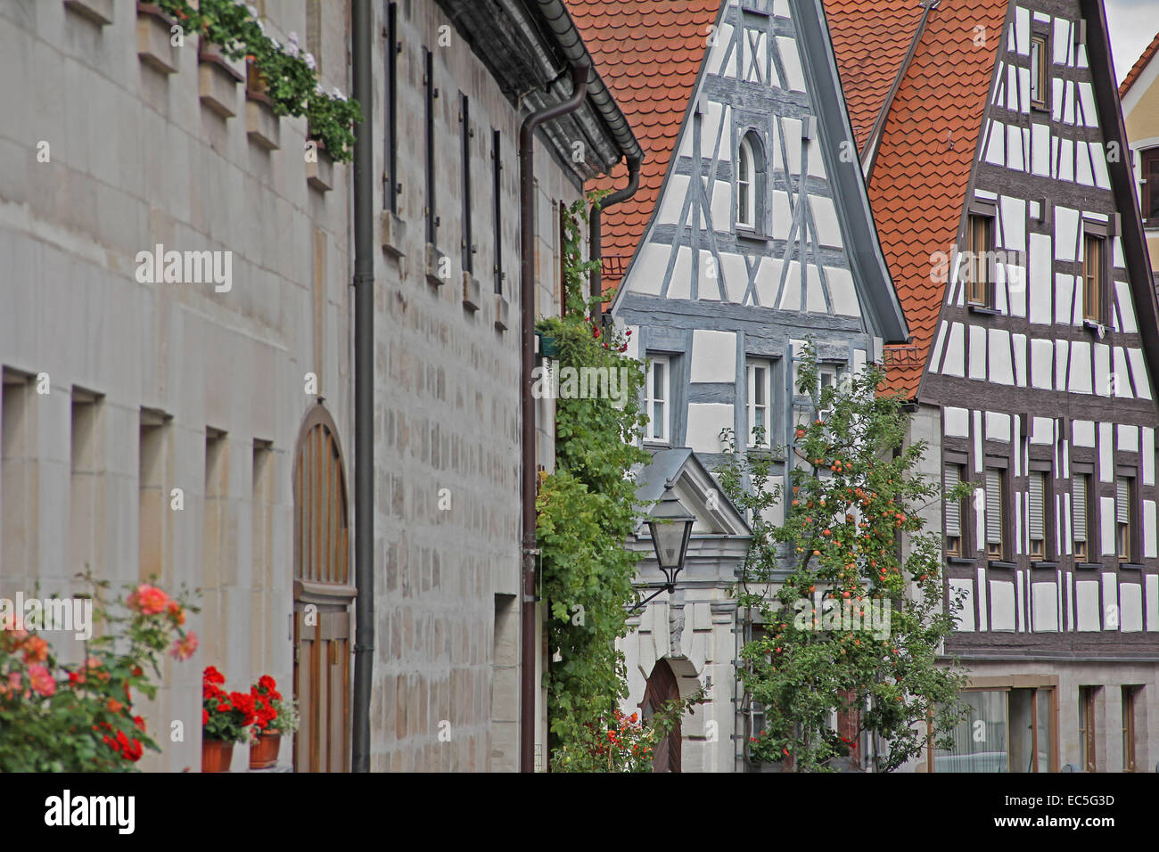 A metà degli edifici con travi di legno a Altdorf vicino a Norimberga, Media Franconia, Baviera, Germania Foto Stock